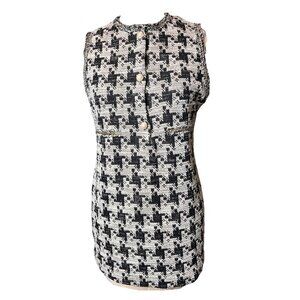 ZARA‎ WOMAN METALLIC THREAD DRESS WITH CHAIN TRIMS BLACK/WHITE Size Medium
